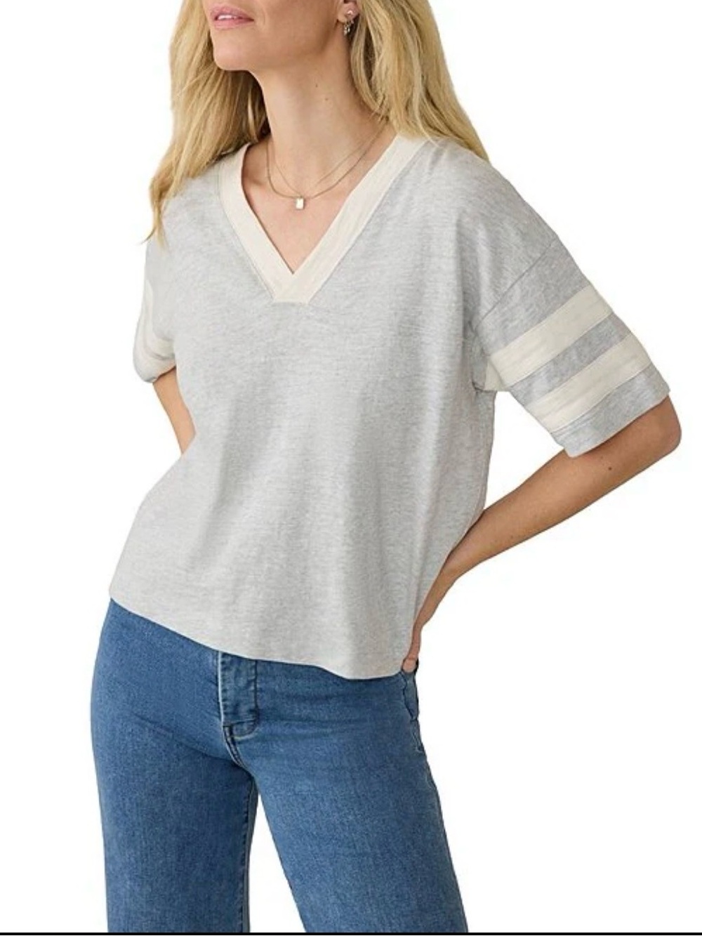 Faherty Organic Cotton Slub Varsity Knit Striped V-Neck Short Sleeve Tee